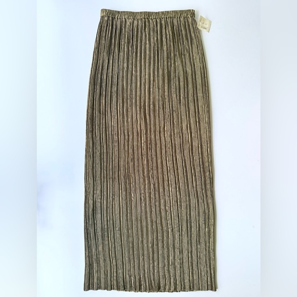NWT Vintage 1990s Collection Jeanne Marc Bronze Plisse Pleated Maxi Skirt M - Picture 6 of 14